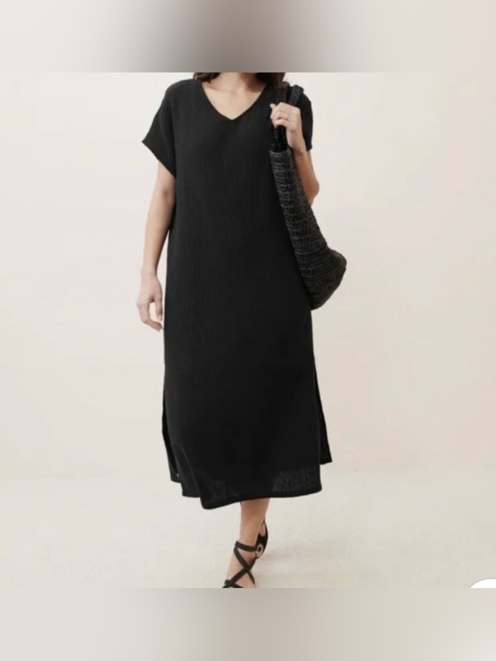 JENNI KAYNE Cypress Caftan Dress V-Neck Midi Cotton Size M luxury capsule chic